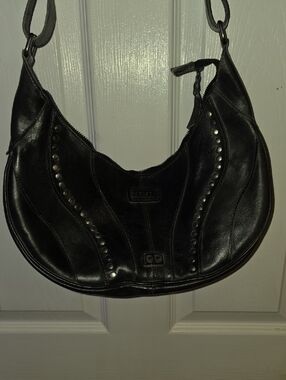 Bed Stu Black Studded Crescent Leather Shoulder Bag